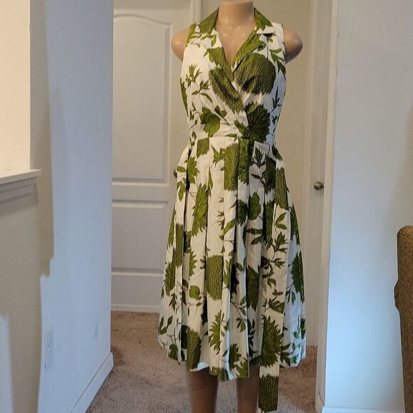 JESSICA HOWARD 50' STYLE SPRING SLEEVELESS FLORAL COLLARED DEEP V-NECK DRESS - Picture 13 of 16